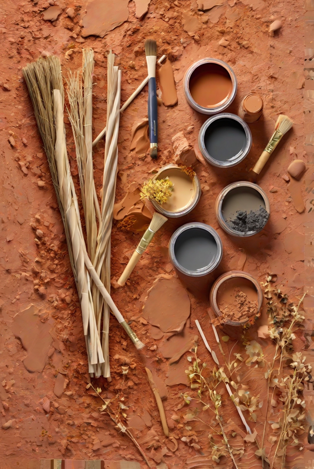 terracotta, charcoal, earthy, urban, home interior