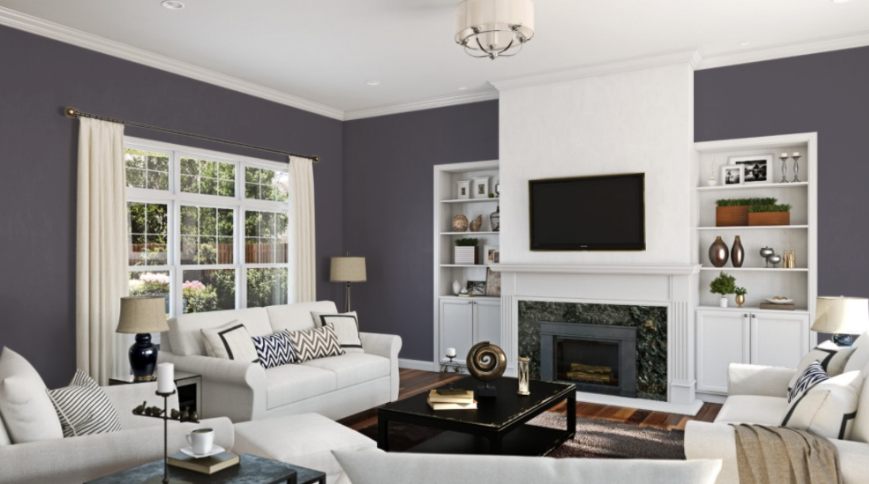 Sherwin Williams Midnight SW 6264
Deep, moody purple with a hint of blue, perfect for creating an elegant and sophisticated atmosphere.