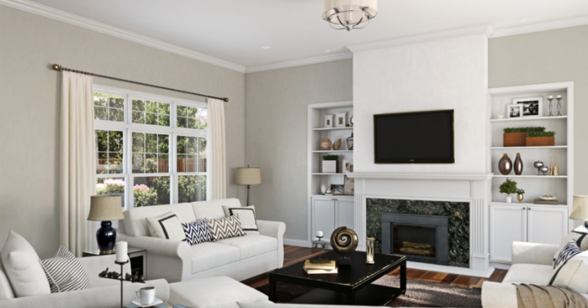 Sherwin Williams Repose Gray SW 7015
Light, neutral gray with a warm undertone, creating a subtle, elegant backdrop that complements gold hardware beautifully.