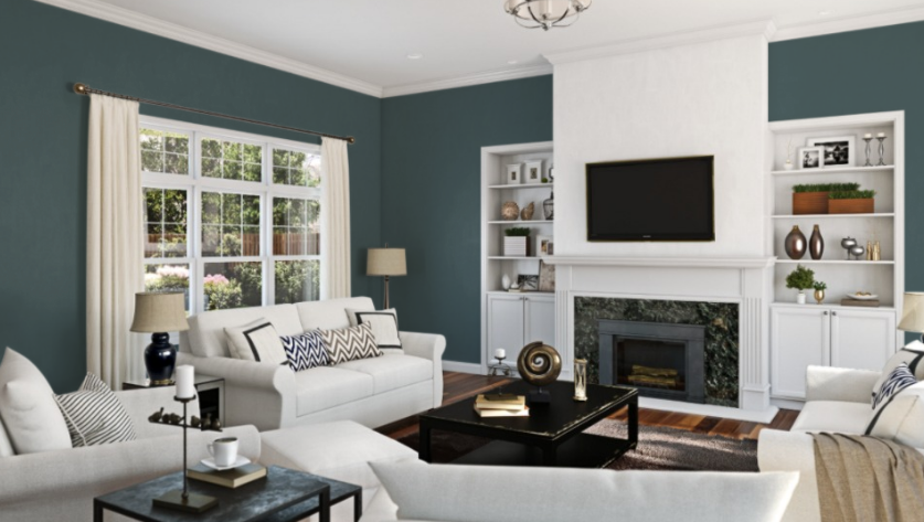 Sherwin Williams Still Water (SW 6223)
A soft, tranquil teal with a hint of gray, offering a serene backdrop that enhances the warmth and vibrancy of coral accents.