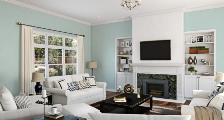 Sherwin Williams Tidewater SW 6477
Subtle, muted turquoise that reflects the gentle waves of a lake, perfect for creating a serene and inviting lakeside retreat.