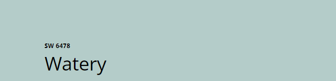 Sherwin Williams Watery SW 6478
a serene, soft turquoise with subtle blue-green undertones. It evokes the calming essence of water, perfect for creating a refreshing and tranquil space.