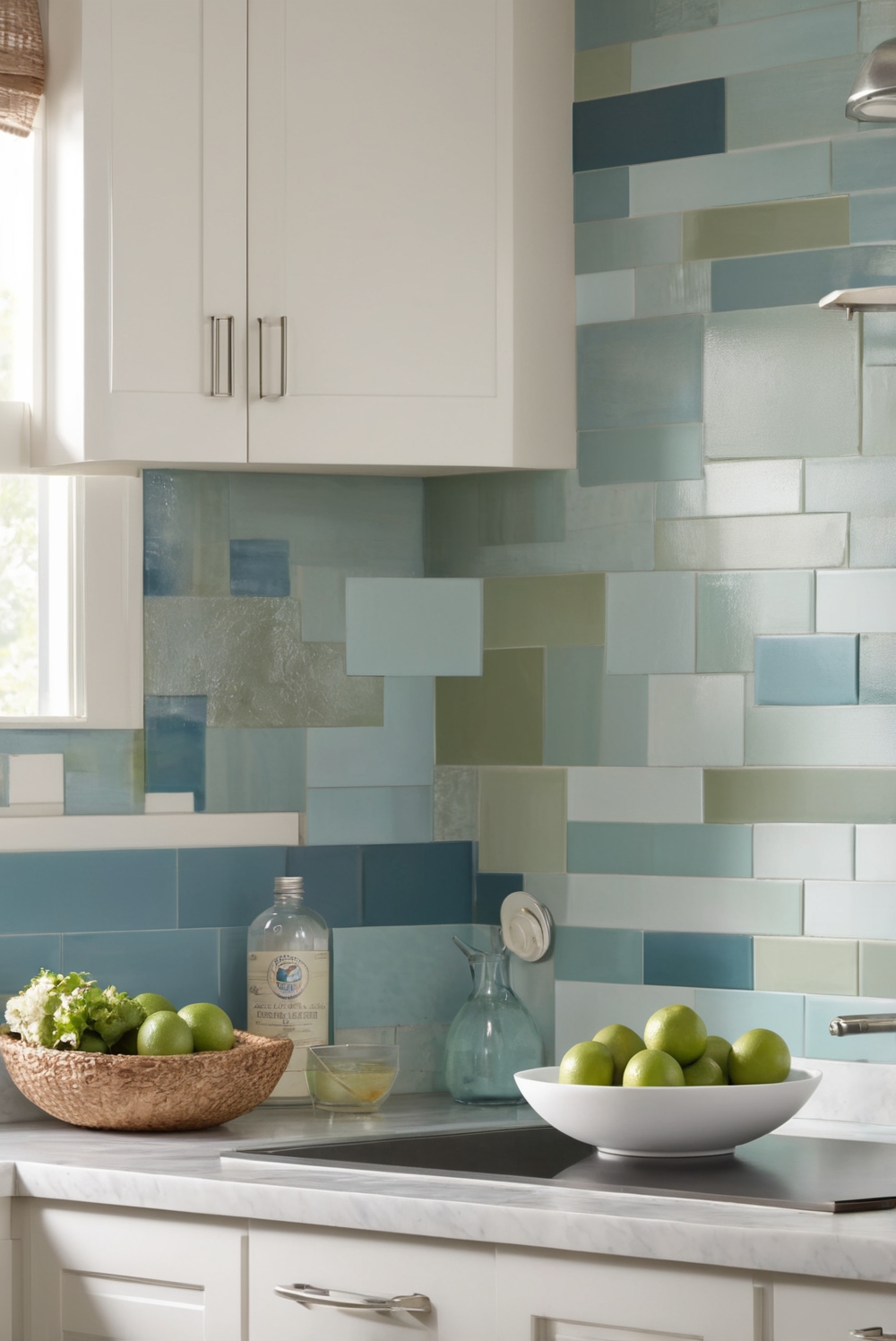 ocean-inspired backsplash, coastal kitchen design, beachy backsplash, modern kitchen decor, tile backsplash ideas