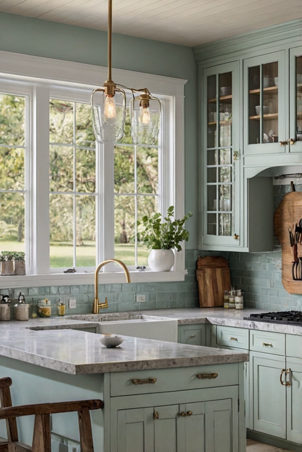 What are the best ways to incorporate glass doors into flat-panel chic Modern Kitchen cabinetry?