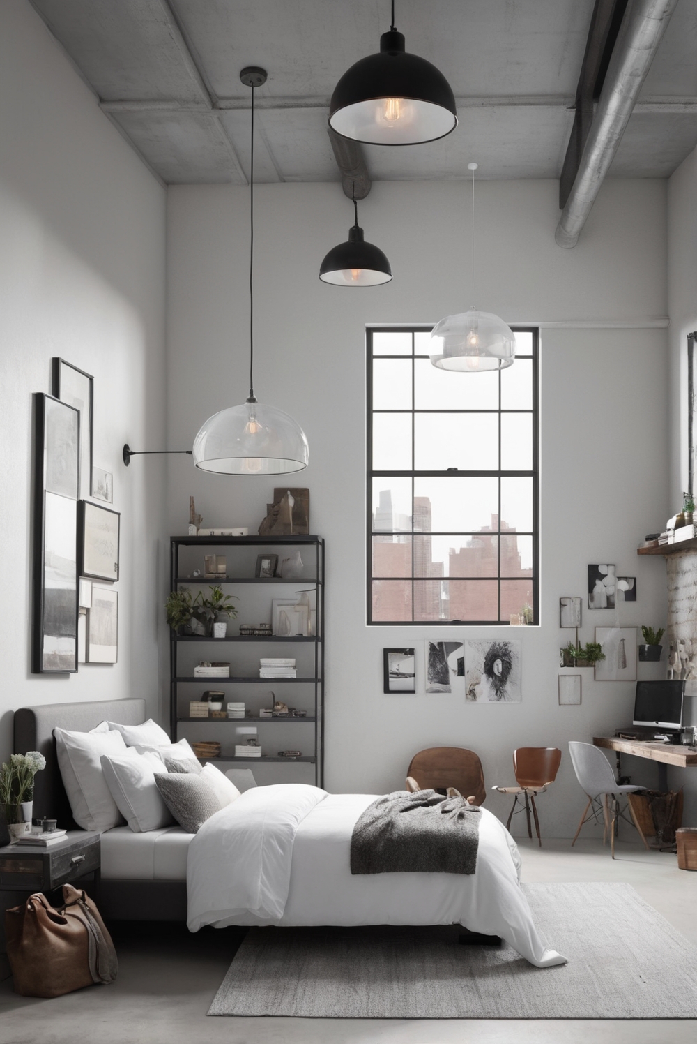 How to create a modern bedroom with an industrial vibe?