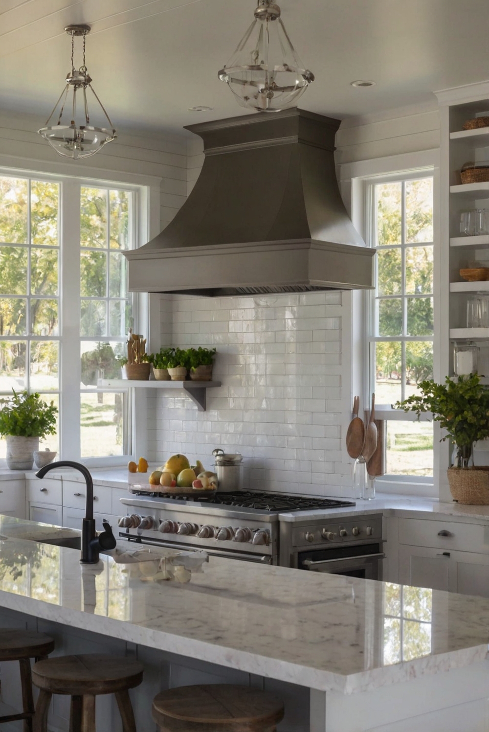 What are the benefits of quartz countertops in a modern kitchen?