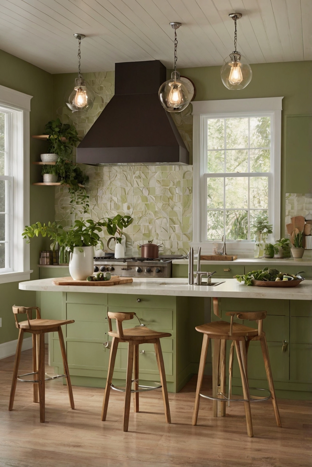 What are the best ways to add greenery to a minimalist kitchen?