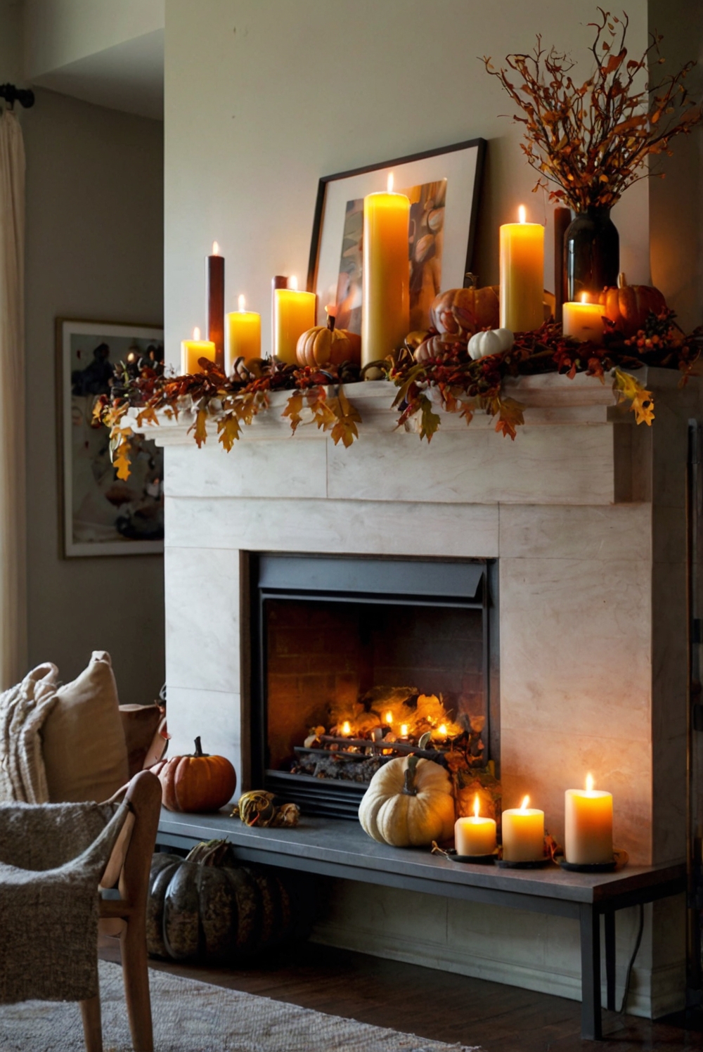 cozy home decor, mantel decorations, fall decorating ideas, autumn mantel decor, cozy living room decor