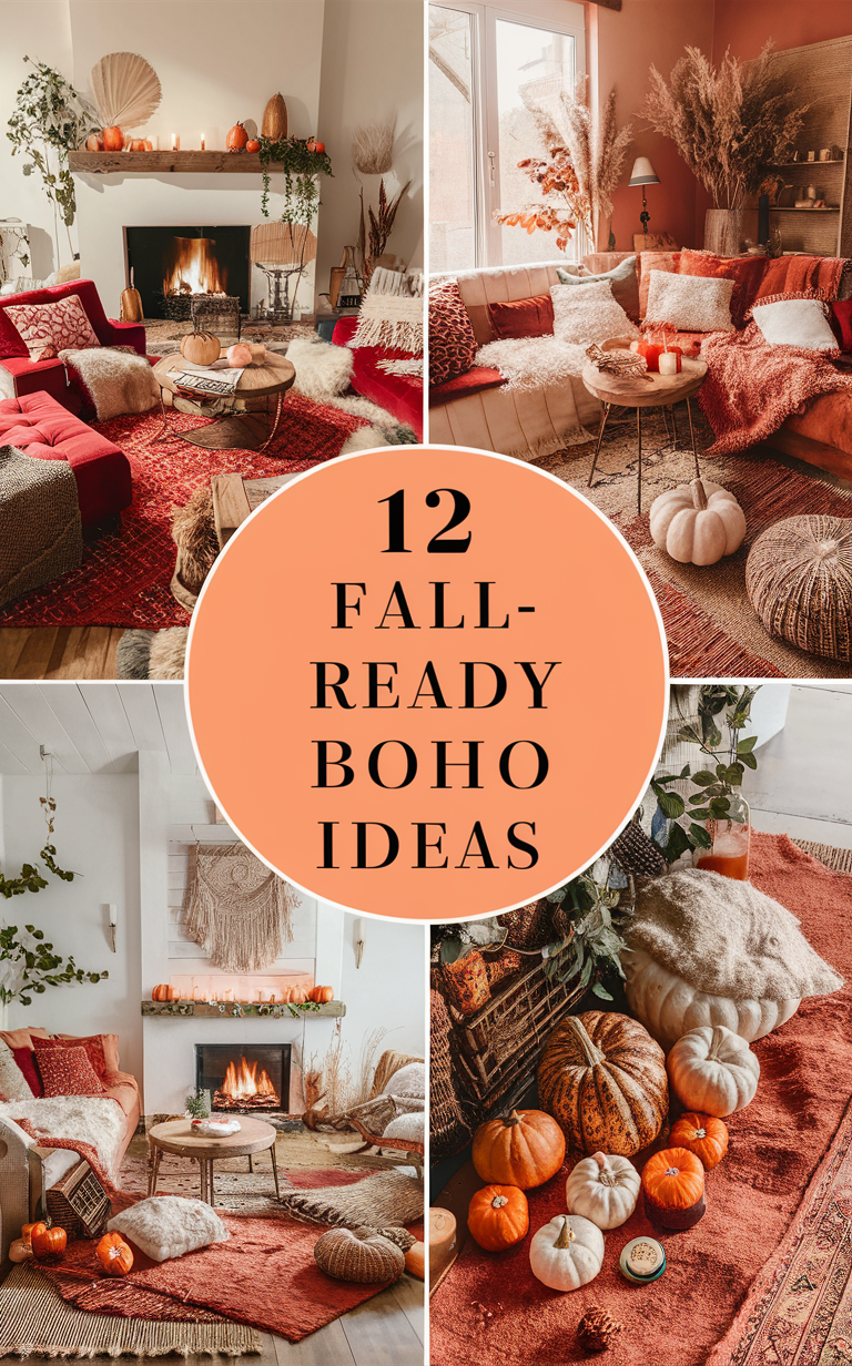 boho chic living room decor, bohemian living room design, fall boho decor, cozy boho living room, trendy boho home décor