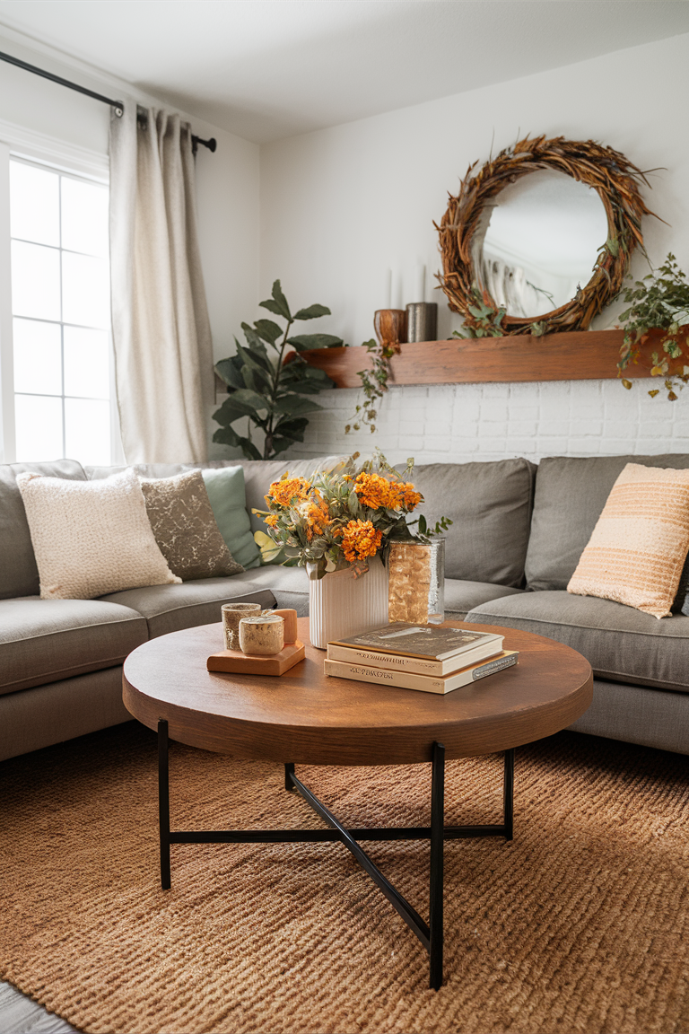 fall decor ideas, coffee table styling, autumn decorations, seasonal home decor, cozy living room design