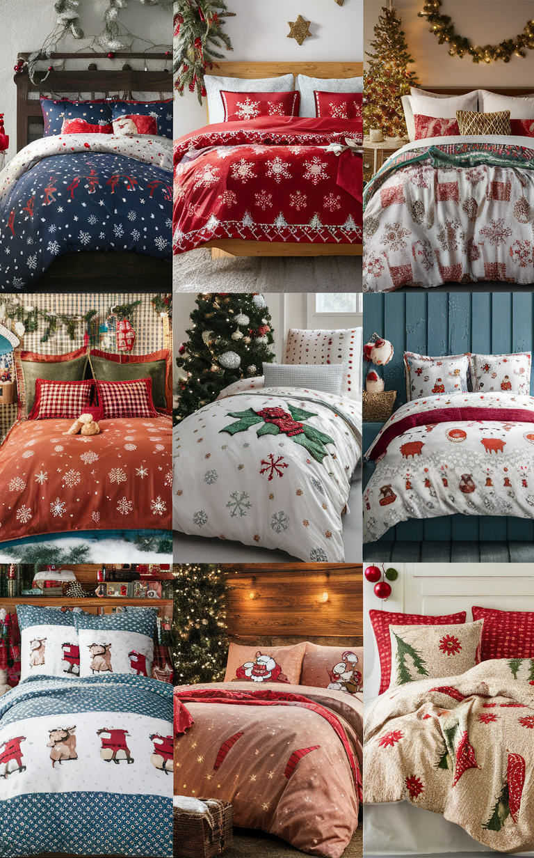 Winter-themed bedding, Christmas bedding sets, Holiday duvet covers, Festive bedspreads, Snowflake printed comforters