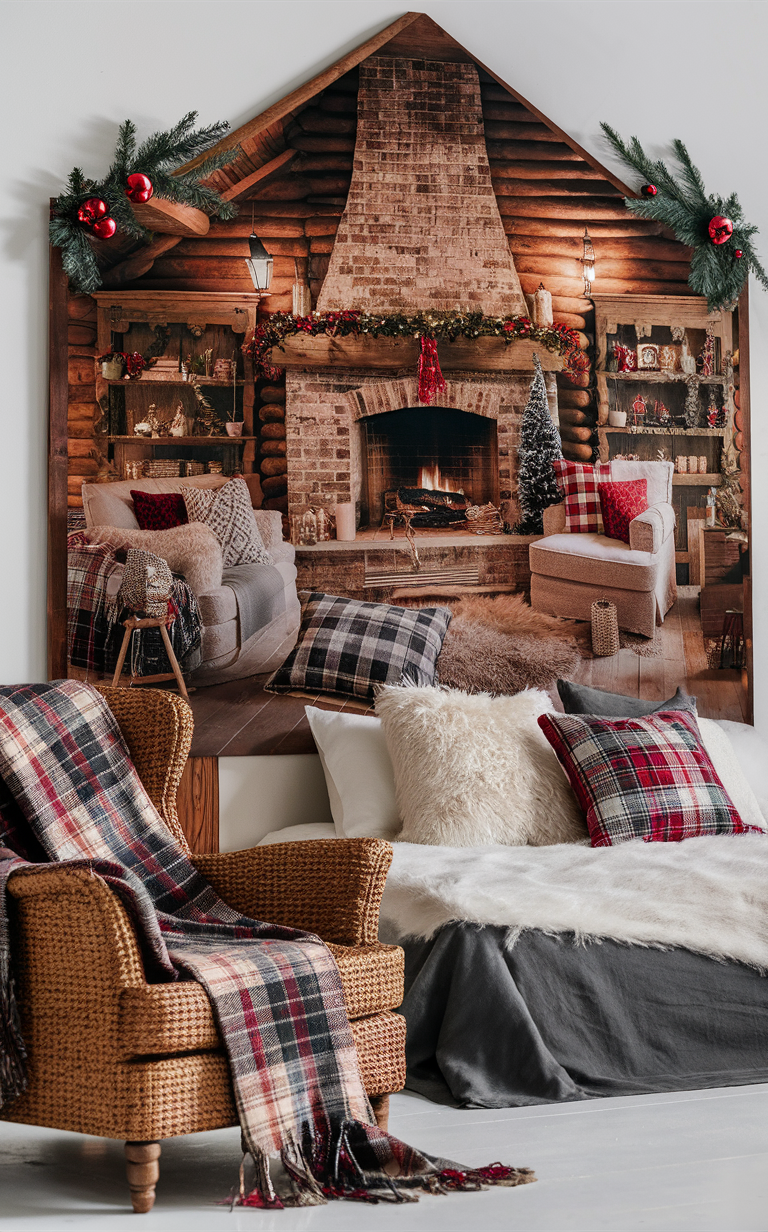 Rustic holiday decor, Plaid Christmas theme, Cozy winter decorations, Festive cabin accents, Traditional holiday home styling