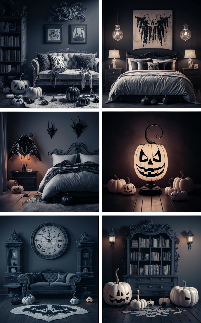 bedroom decor, halloween decor, black and white decor, spooky room ideas, gothic bedding