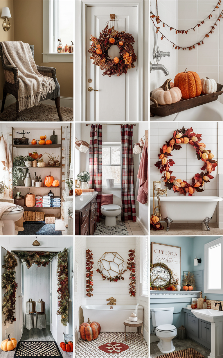 Fall bathroom decor, Fall bathroom colors, Fall bathroom accessories, Fall bathroom trends, Fall bathroom inspiration