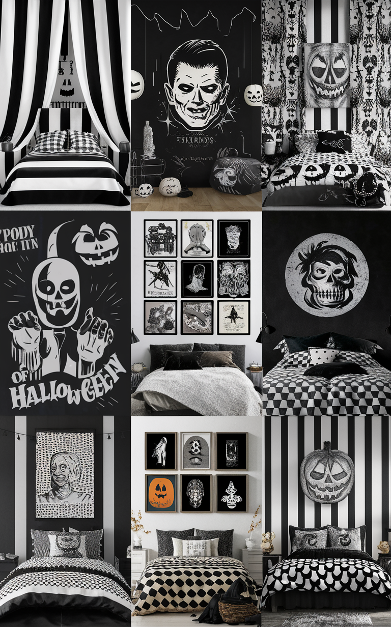 Halloween bedroom decor, Scary bedroom decor, Spooky bedroom ideas, Ghostly bedroom design, Haunted bedroom themes