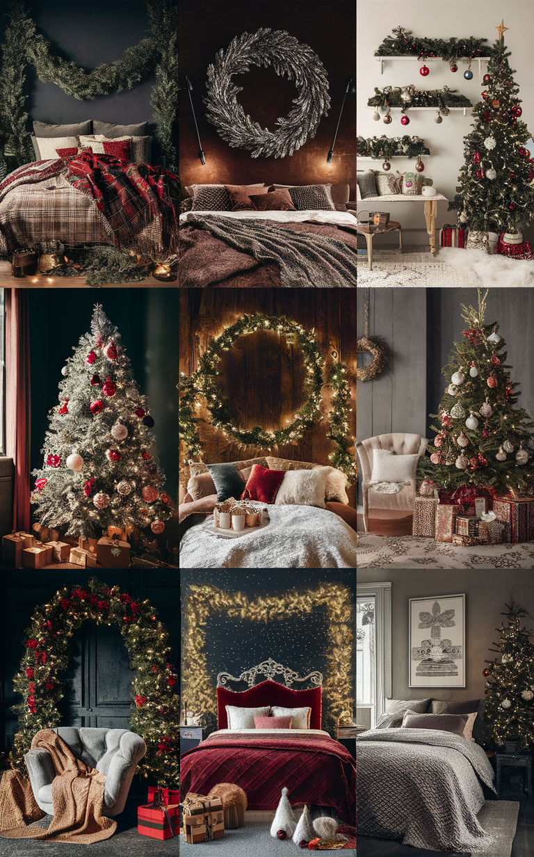 Christmas bedroom decor, cozy holiday retreat, festive bedroom design, holiday home decor, winter bedroom inspiration