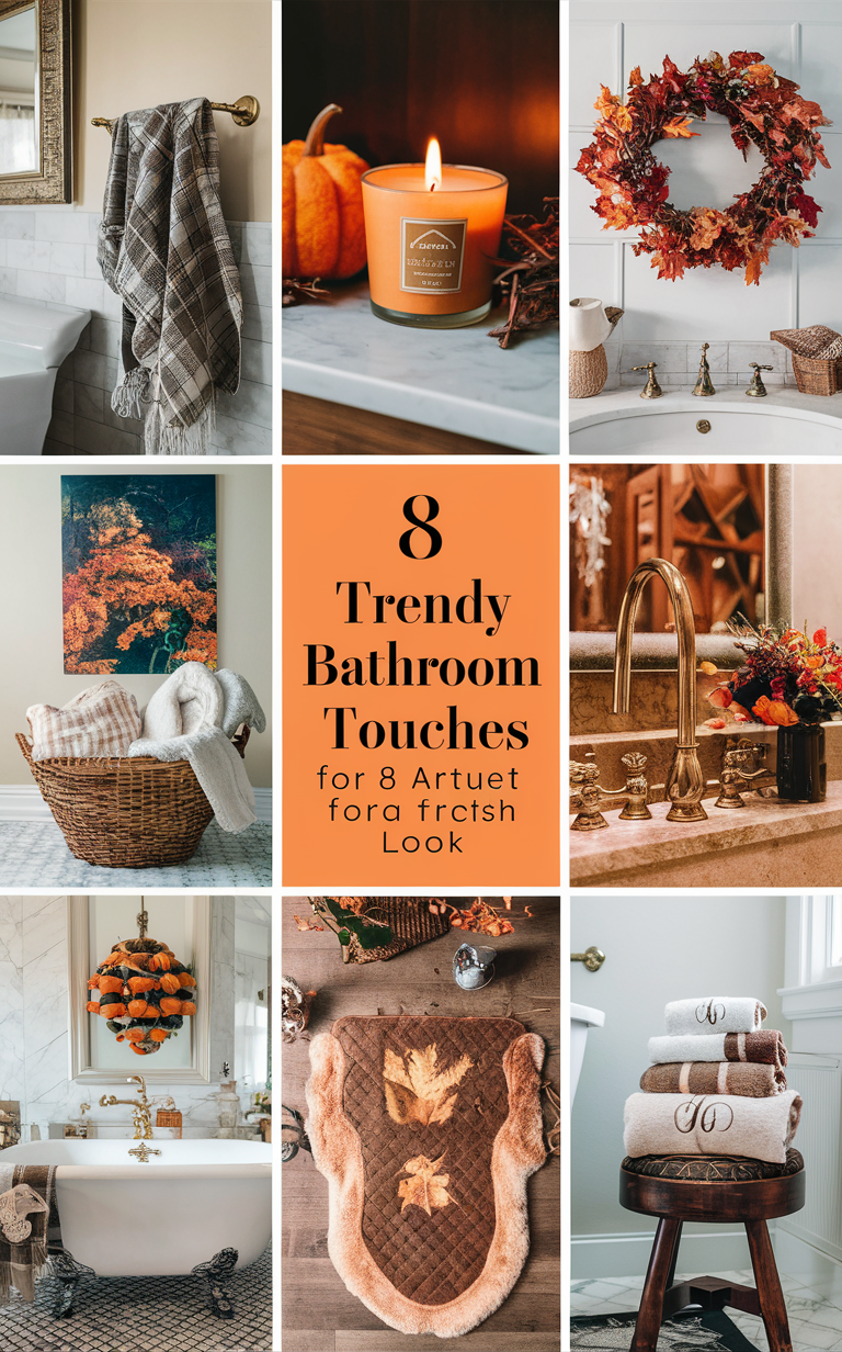 Fall bathroom decor, autumn bathroom accessories, seasonal bathroom decorations, cozy bathroom design, harvest-themed bathroom decor