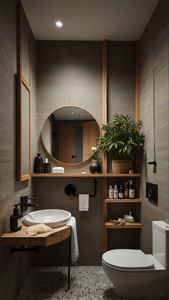 Compact Japandi, Bathroom, Interior for, Small Spaces