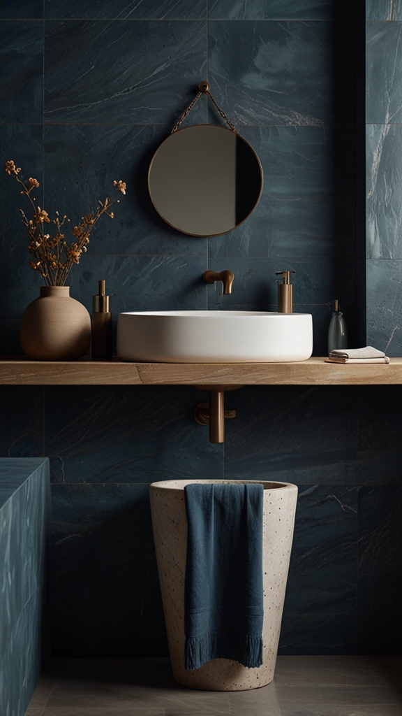 Japandi Bathroom, Interior with Stone and, Ceramic Textures