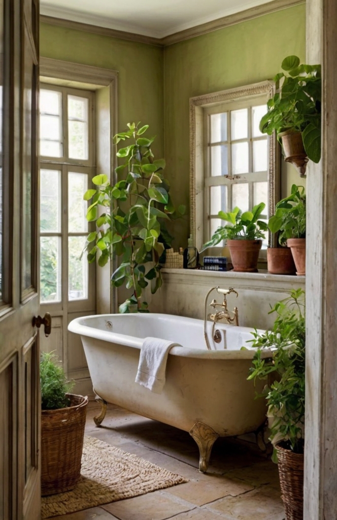 Greenery and Fresh Plants in French Country Bathrooms