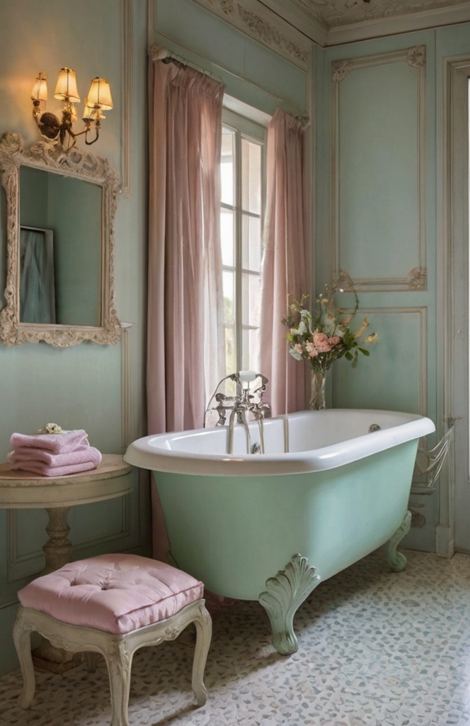 Pastel Accents for a Refreshing French Country Bathrooms 