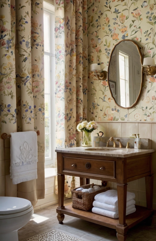 Subtle Floral Patterns for French Country Bathrooms