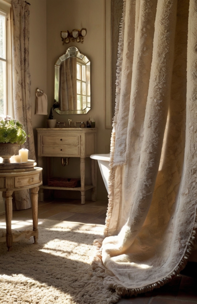 Textured Fabrics and Linens in French Country Bathrooms