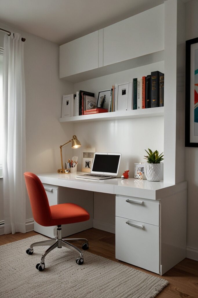 white home office decor, home office design ideas, minimalist home office decor, modern home office furniture, Scandinavian home office design