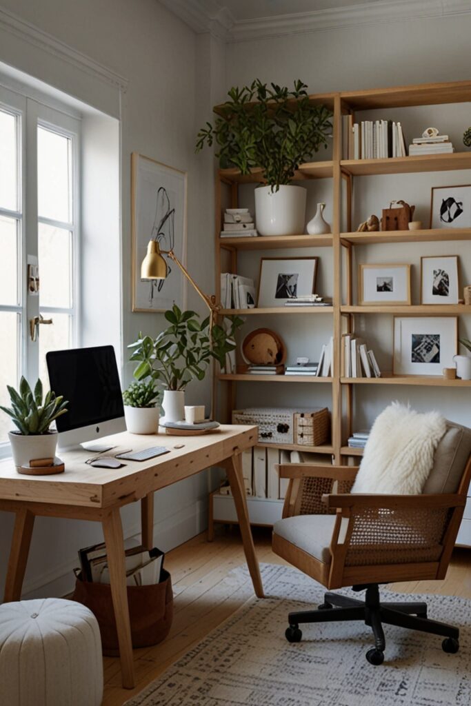 white home office decor, home office design ideas, minimalist home office decor, modern home office furniture, Scandinavian home office design