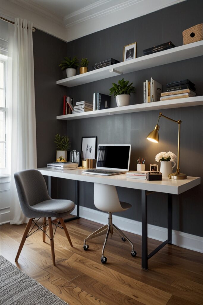 white home office decor, home office design ideas, minimalist home office decor, modern home office furniture, Scandinavian home office design