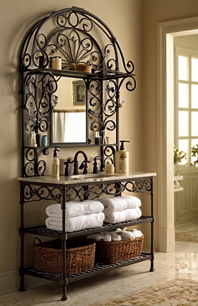 Wrought Iron Décor in French Country BathroomsI