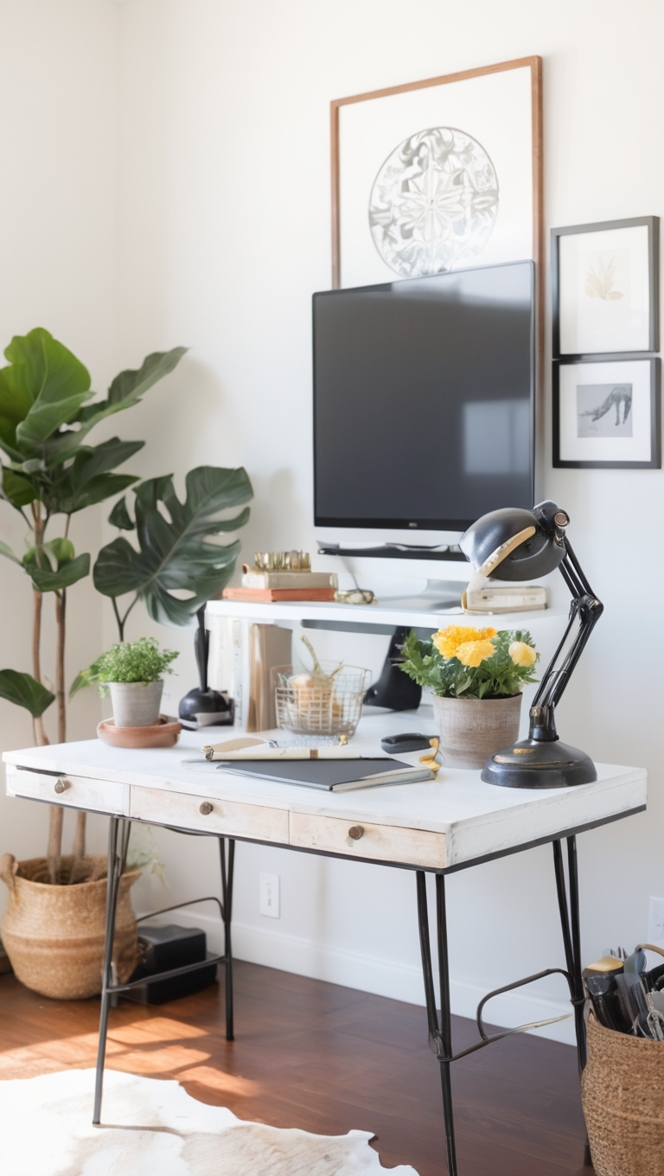 Black iron desk, Home office inspiration, Styling a desk, Focus in workspace, Office decor