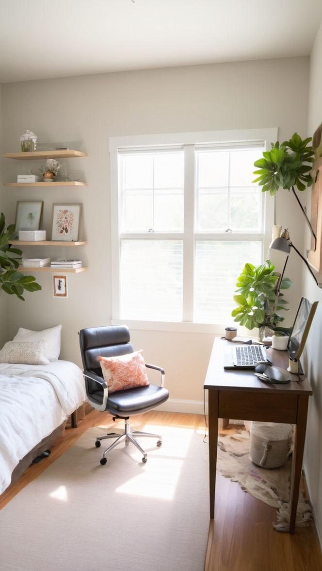 Home office decor, Modern guest room, Functional home office, Cozy guest room, Stylish work space