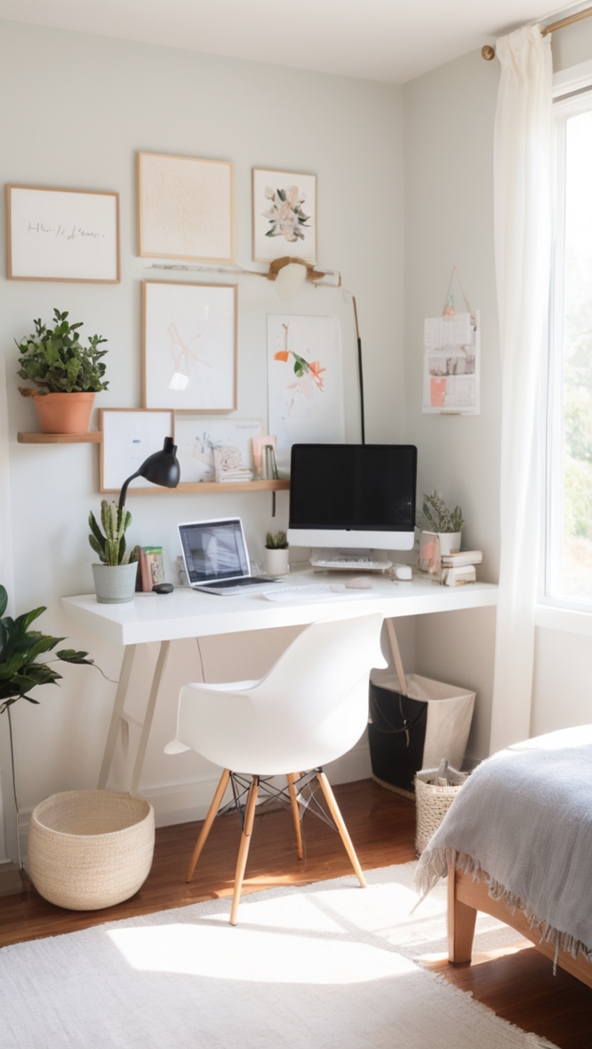 office organization, bedroom workspace, dual-purpose room, home office design, workspace solutions