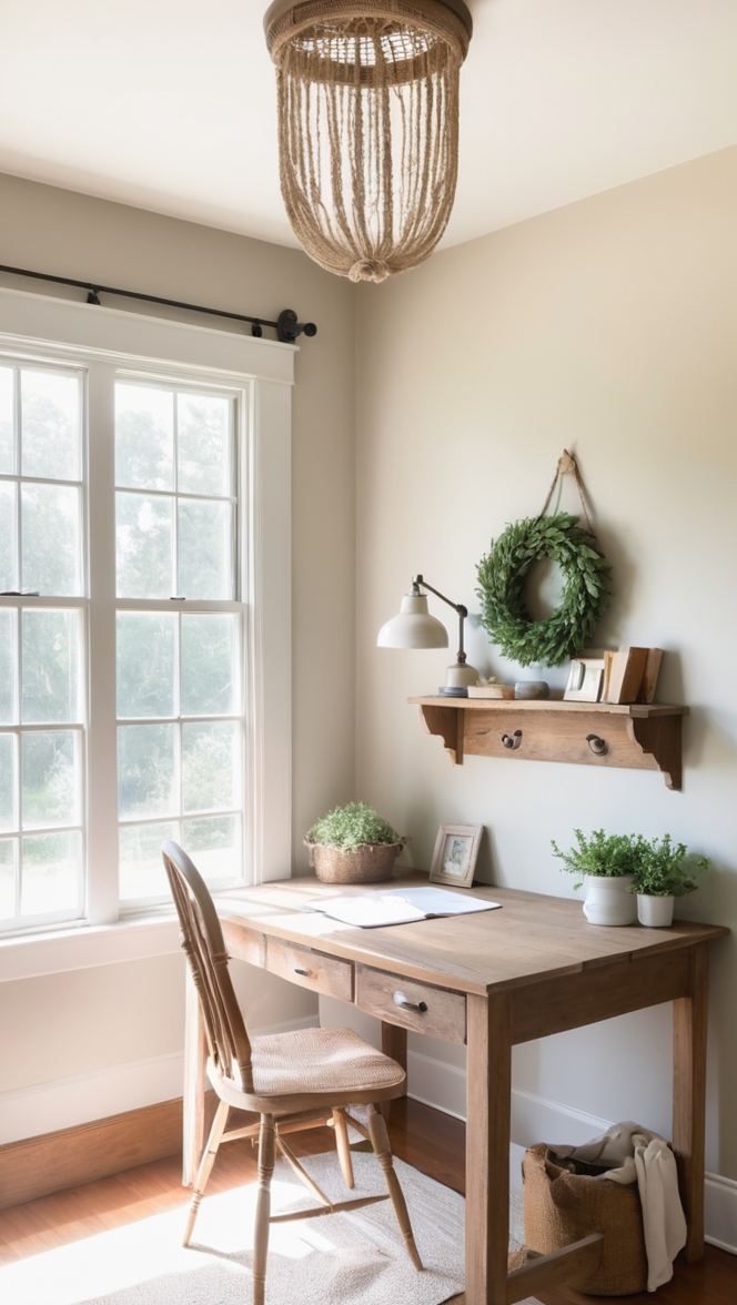 farmhouse office design, rustic home office, natural linen decor, farmhouse office furniture, home office renovation