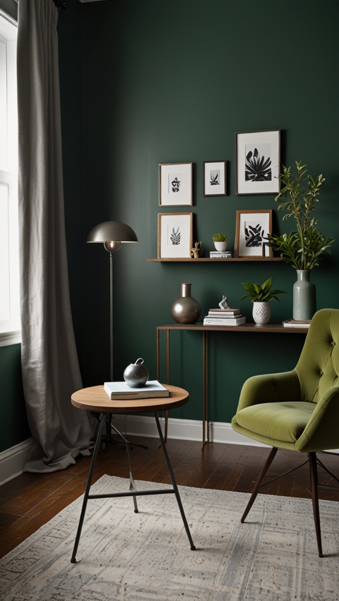 home office furniture, green office decor, pewter green room ideas, office design inspiration, luxury home office