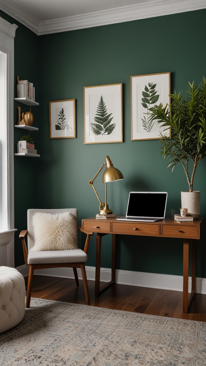 chic home office, home office design, Evergreen Palette, home office decor, office interior design