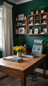 chic home office, home office design, Evergreen Palette, home office decor, office interior design