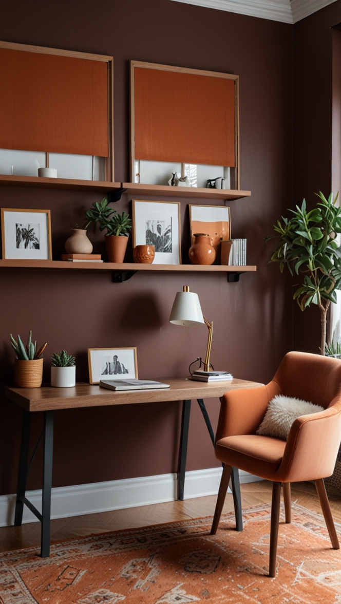 1. Terra Cotta office decor
2. Cozy home workspace
3. Terracotta color scheme
4. Office design ideas
5. Terracotta paint colors