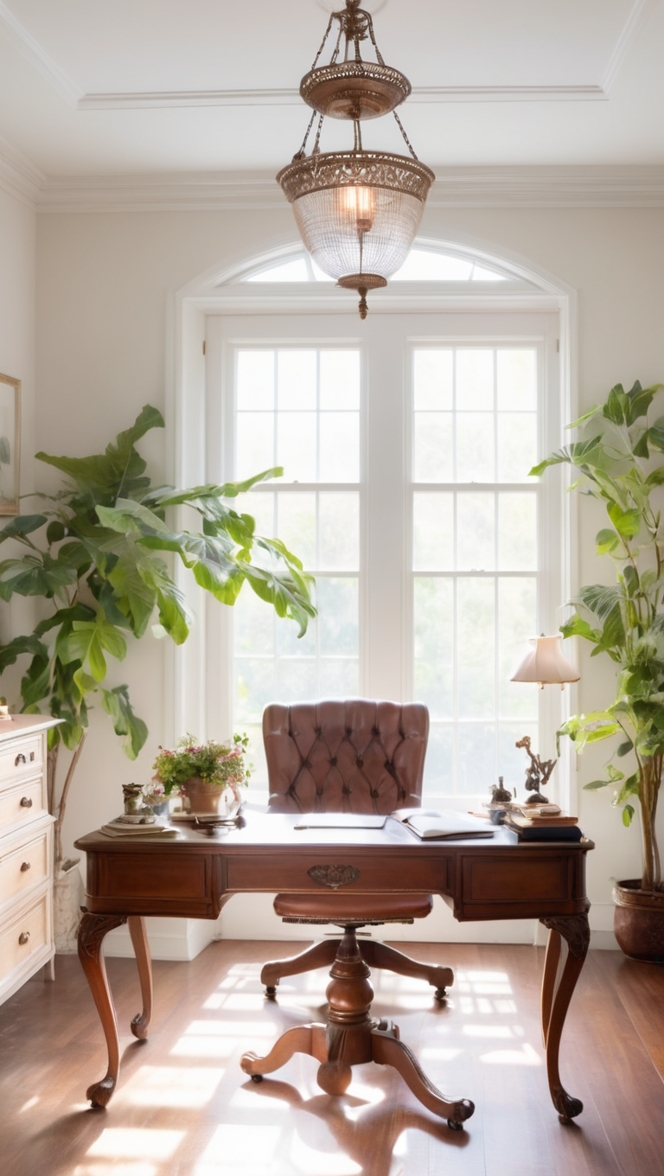Victorian home office decor, Antique office furniture, Vintage desk accessories, Classic office design, Historical home office style