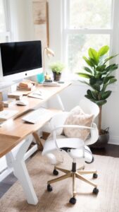 Home office desk organization, Business office furniture, Modern office desk decor, Home office desk setup, Executive office desk design