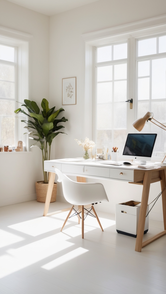 Eider White Paint, Office Makeover, Bright Workspace, Light Office Design, Home Office Renovation