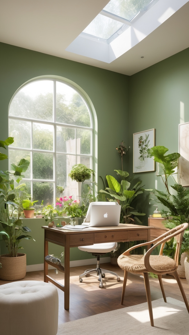 garden-inspired office, office design, Greenfield paint, interior design, office decor