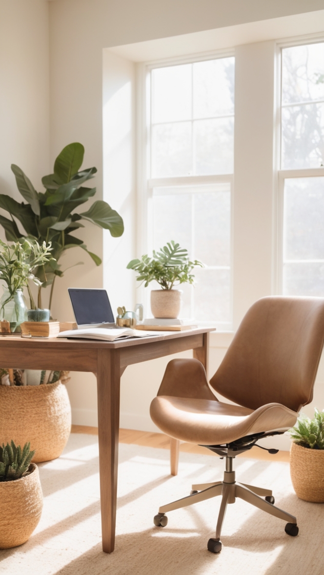 Cosy interior design ideas, Modern home decor, Office space inspiration, Bohemian office decor, Chic workspace ideas