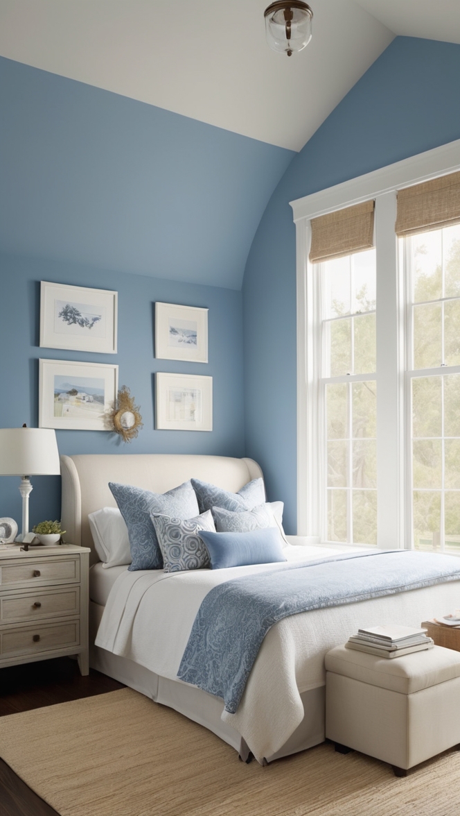 blue and white bedding, blue and white decor, blue and white curtains, blue and white furniture, blue and white interior design