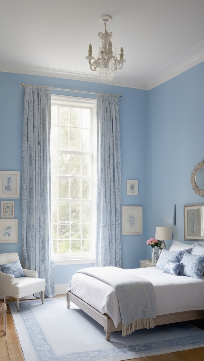 blue and white bedding, blue and white decor, blue and white curtains, blue and white furniture, blue and white interior design