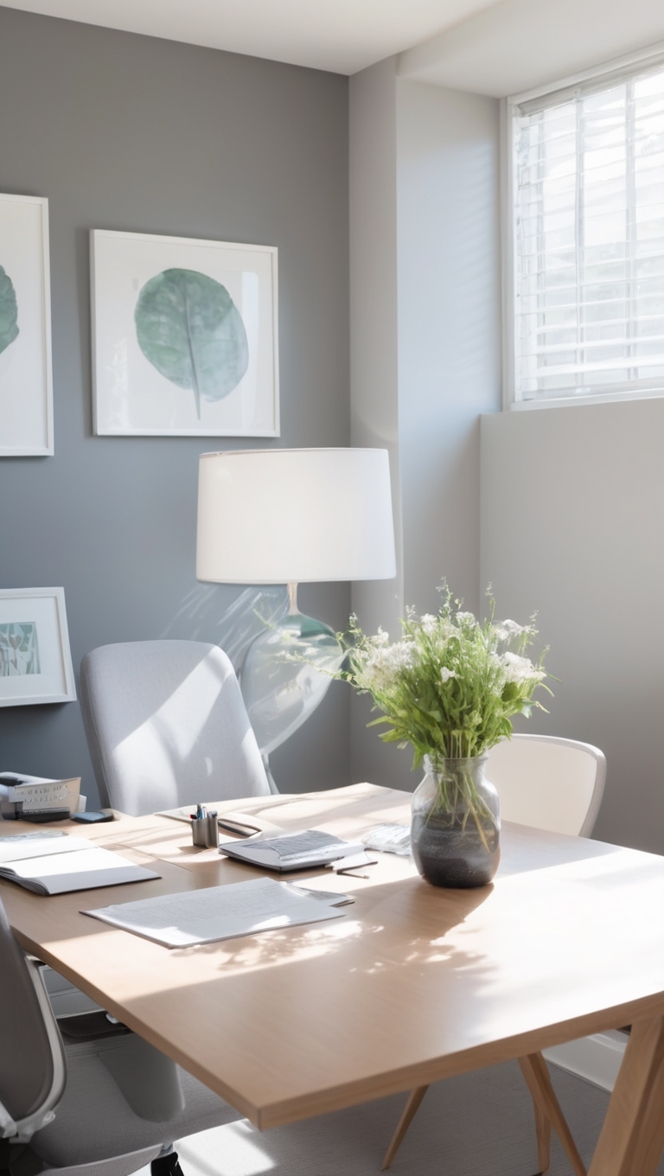 Conservative Gray Office Decor, Gray Office Inspiration, Modern Gray Office Design, Stylish Gray Office Ideas, Gray Office Color Scheme