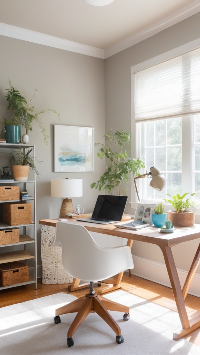 Home office decor, Interior design ideas, Home office makeover, Boho chic decor, Modern office design