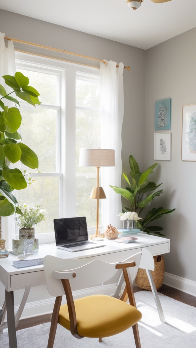 Home office decor, Interior design ideas, Home office makeover, Boho chic decor, Modern office design