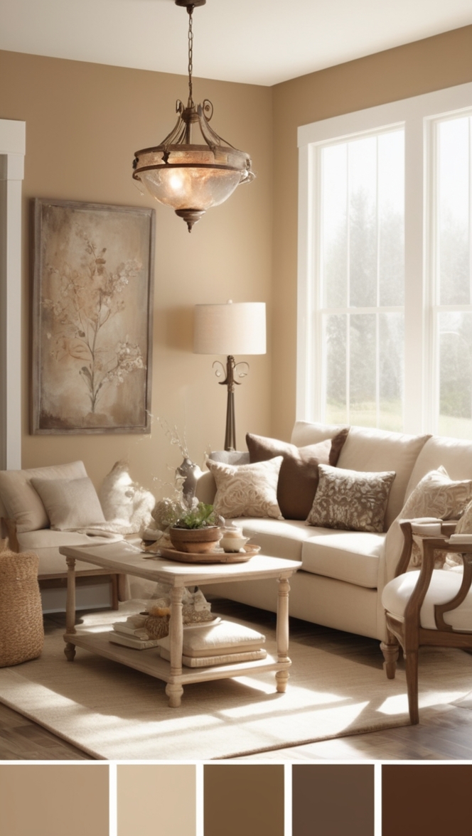 brown interior design, neutral color scheme, earthy tones, warm color palette, autumn color scheme